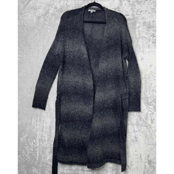James Perse Sweater Womens 2 Gray Striped Long Line Duster Alpaca Wool Cardigan - Picture 1 of 7